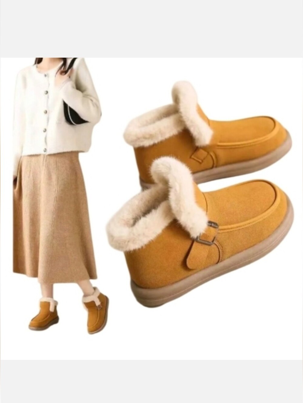 Women's Plush-Lined Ankle Winter Boots - Camel